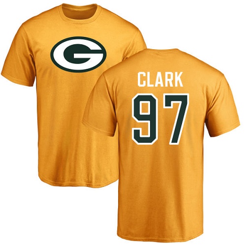 Men Green Bay Packers Gold #97 Clark Kenny Name And Number Logo Nike NFL T Shirt->green bay packers->NFL Jersey